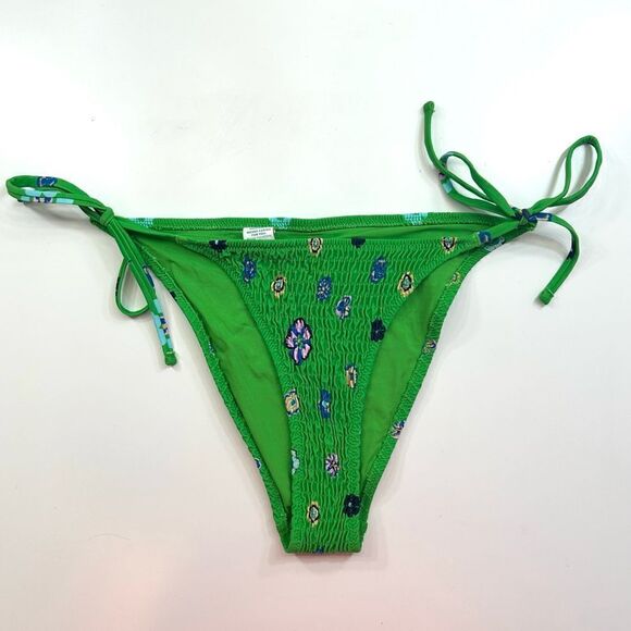 Aerie Floral Green Bottom Swimwear Shirred Cheeky Medium - Picture 1 of 6